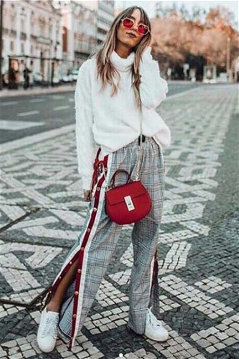 Çıtçıtlı Ekose Pantalon