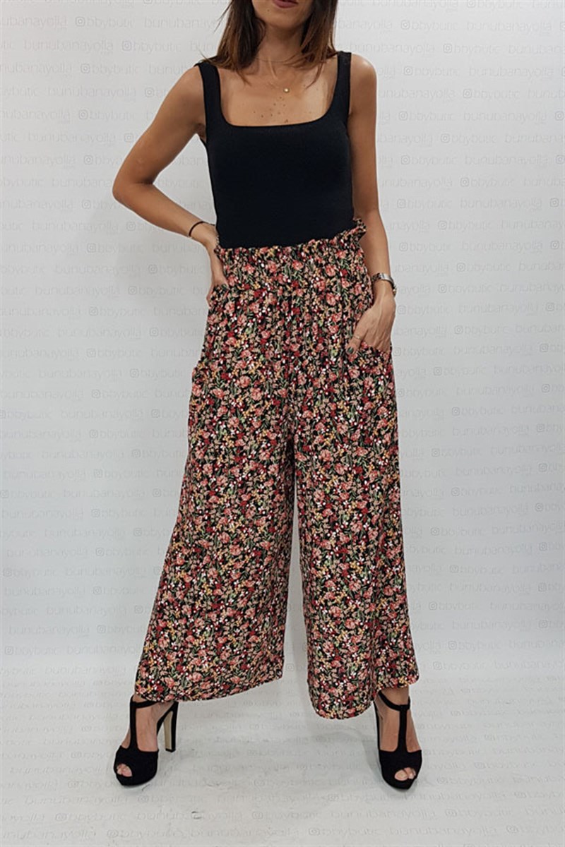 Çıtır Çiçek Desenli Midi Salaş Pantalon