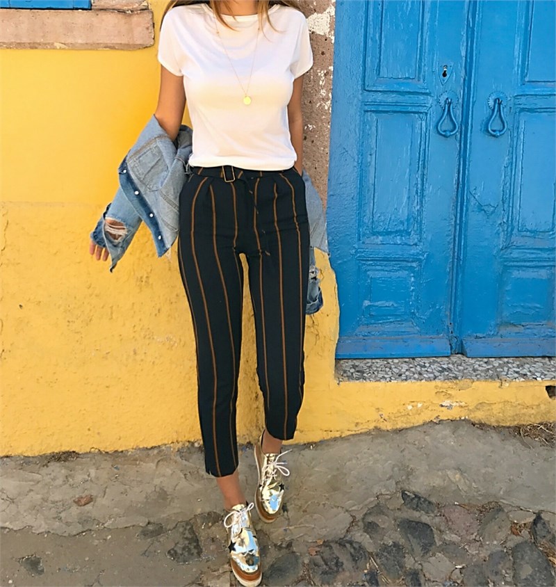 Çizgili Havuç Pantalon