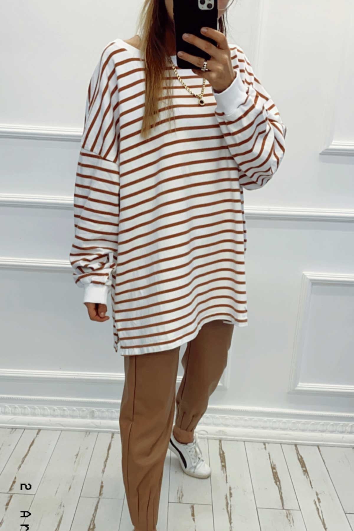 Çizgili Oversize Sweat