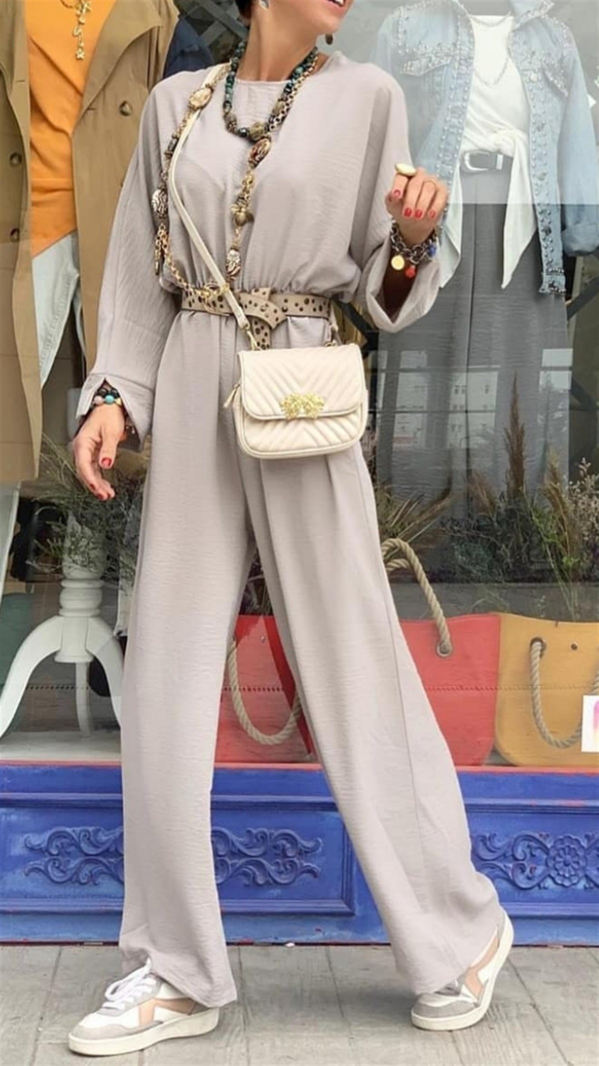 Crep Kumaş Kuşaklı Tulum