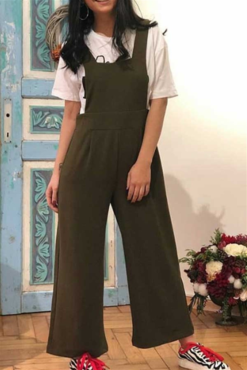 Crep Kumaş Midi Salopet