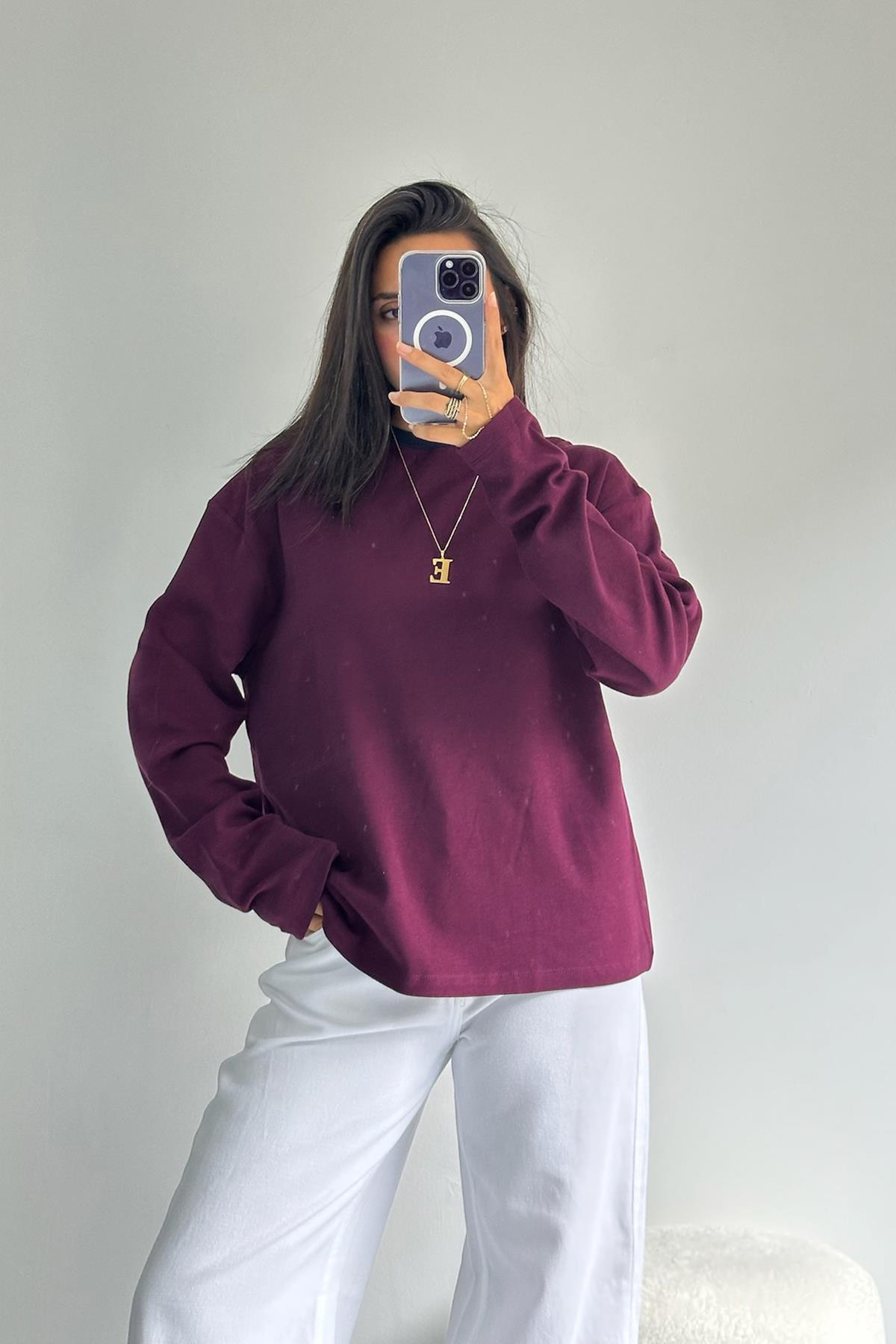 İki Renk Bordo-Lacivert Tshirt 