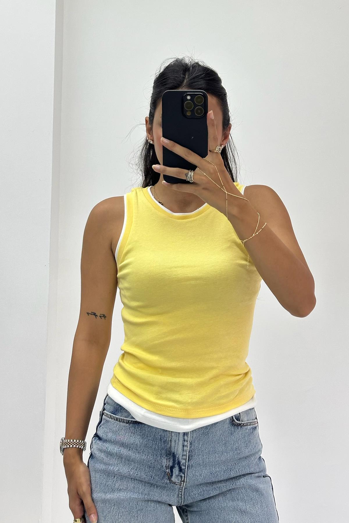 Çift Görünümlü Kolsuz Sarı Top