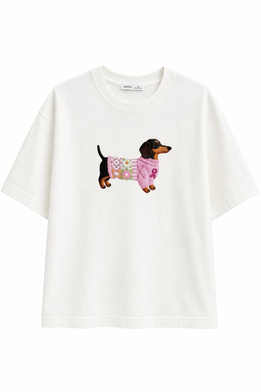Pembe Kazaklı Köpek Baskılı Tshirt