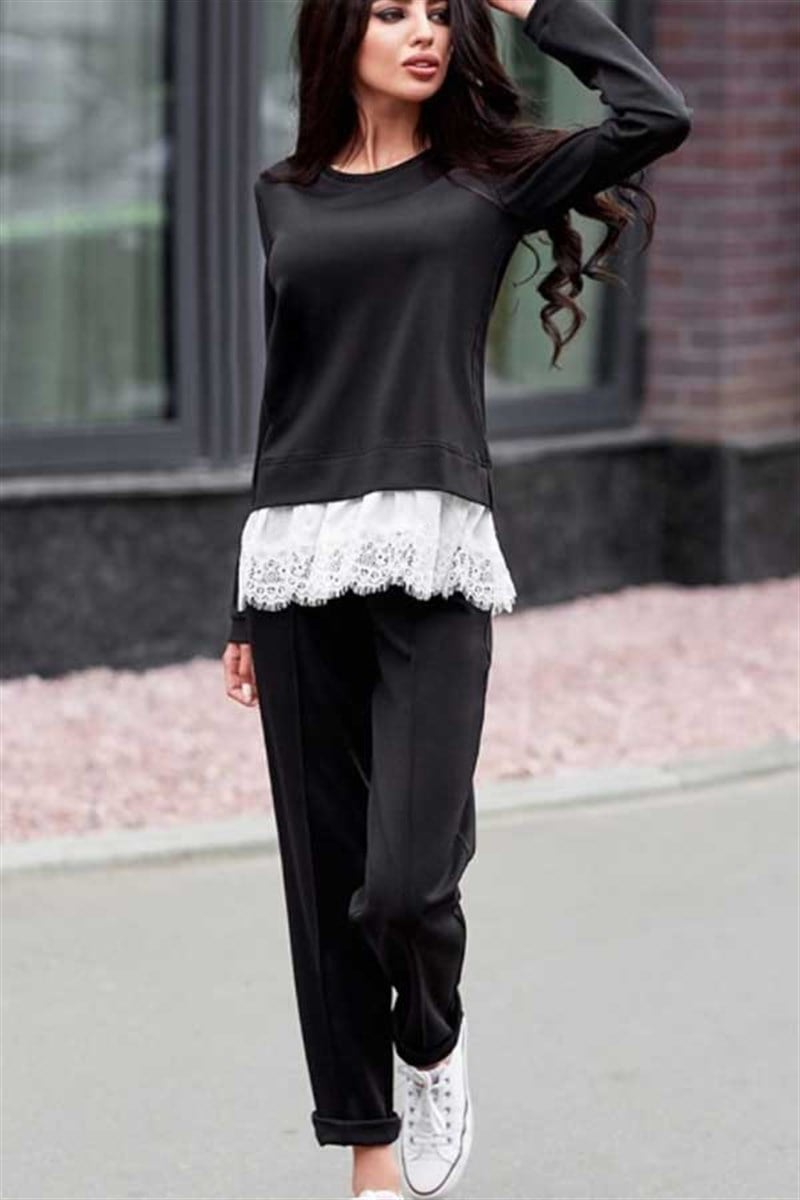 Dantel Detaylı Bluz Pantalon Takım