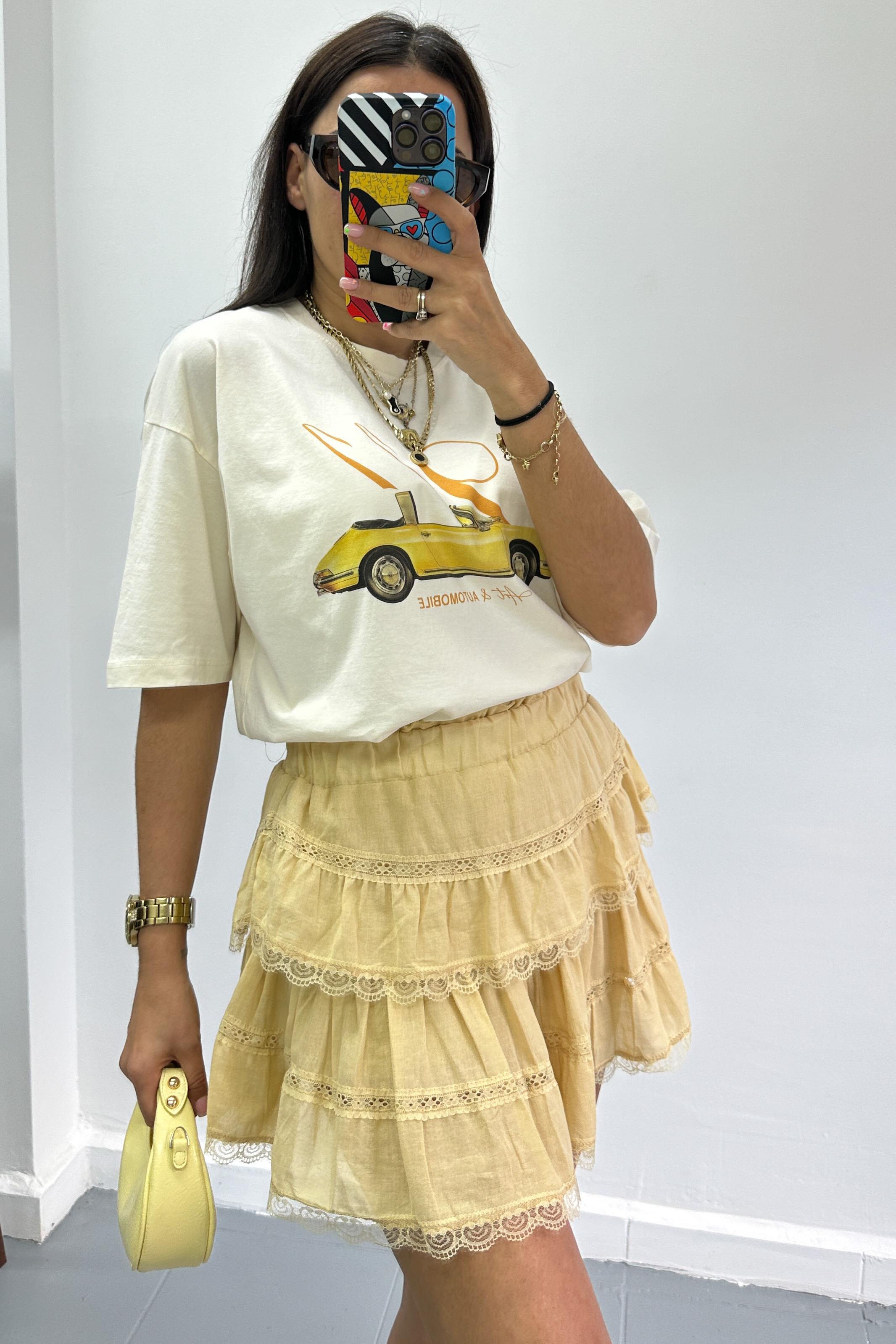 Dantelli Şortlu Sarı Etek ETEK