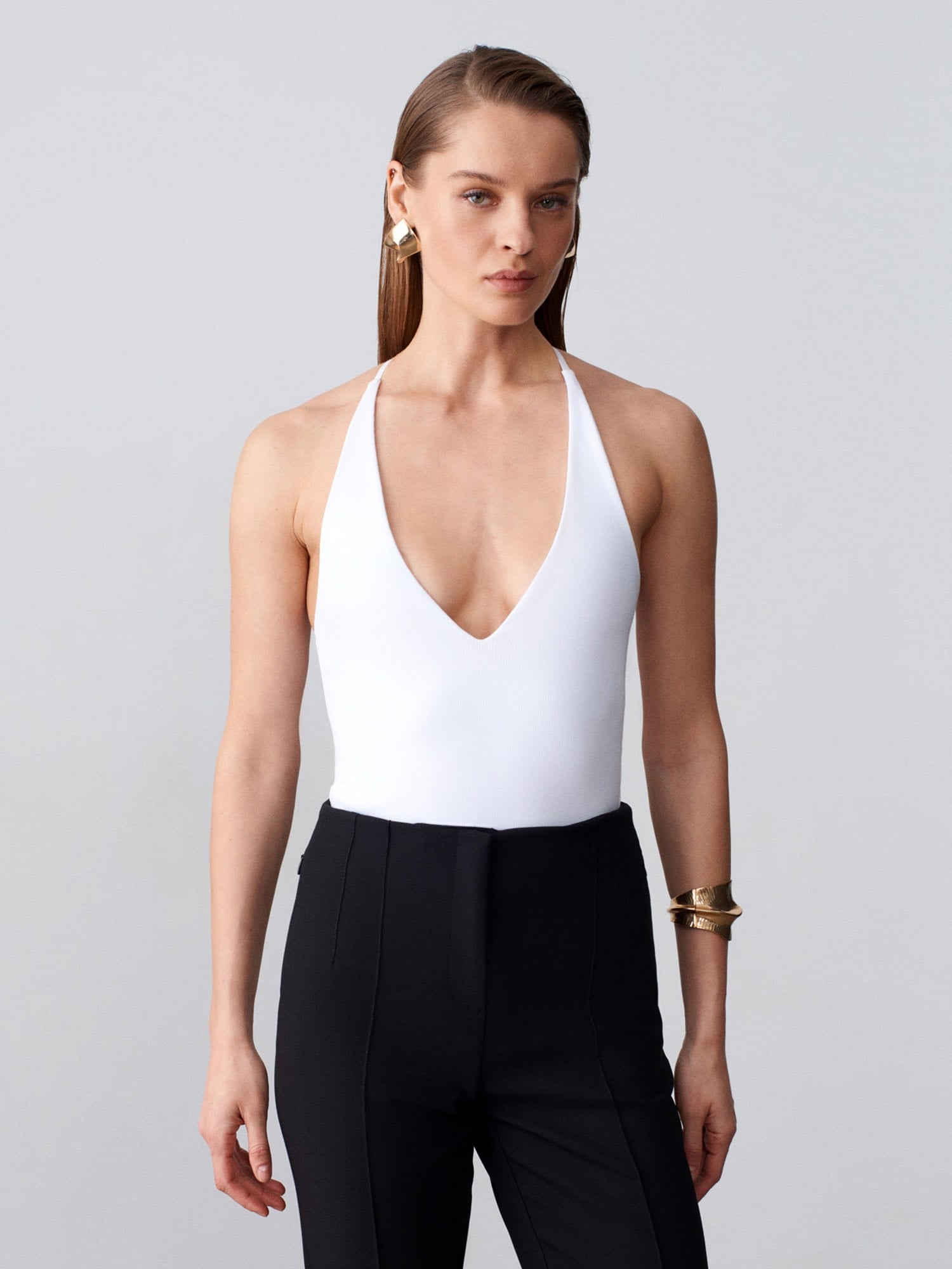 Halter Yaka Beyaz Bodysuit