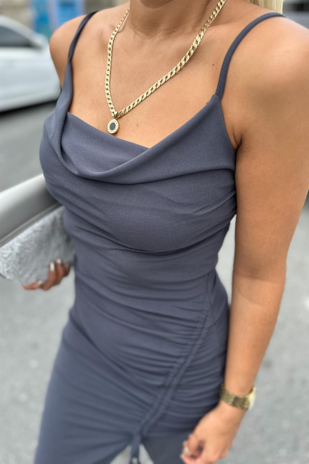 Degaje Yaka Antrasit ElbiseELBİSE