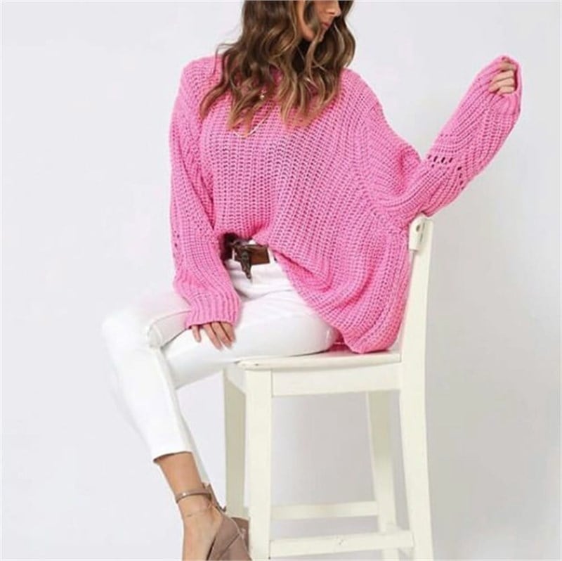 Delik Detay Pastel Renkli Oversize Kazak