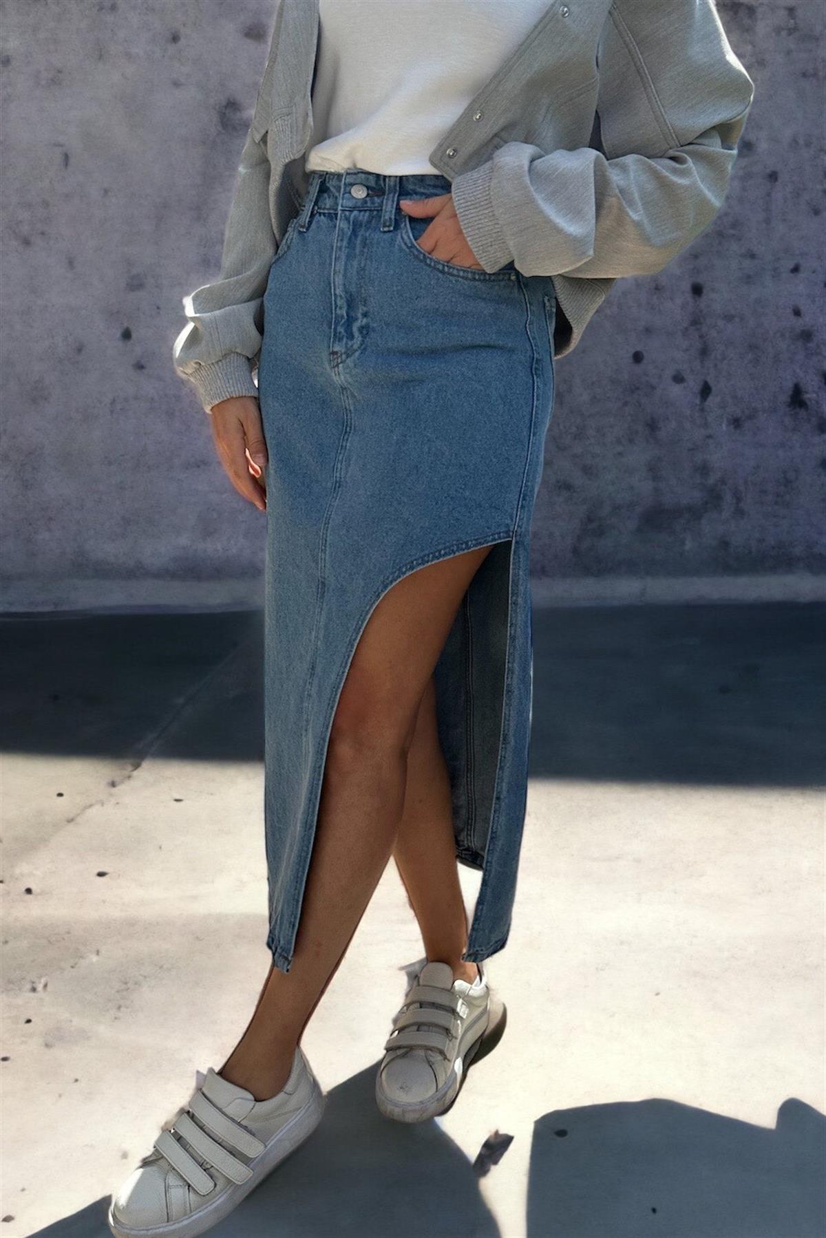 Derin Yırtmçlı Denim EtekETEK