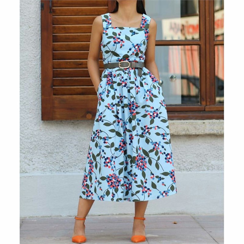 Desenli Cepli Midi Elbise