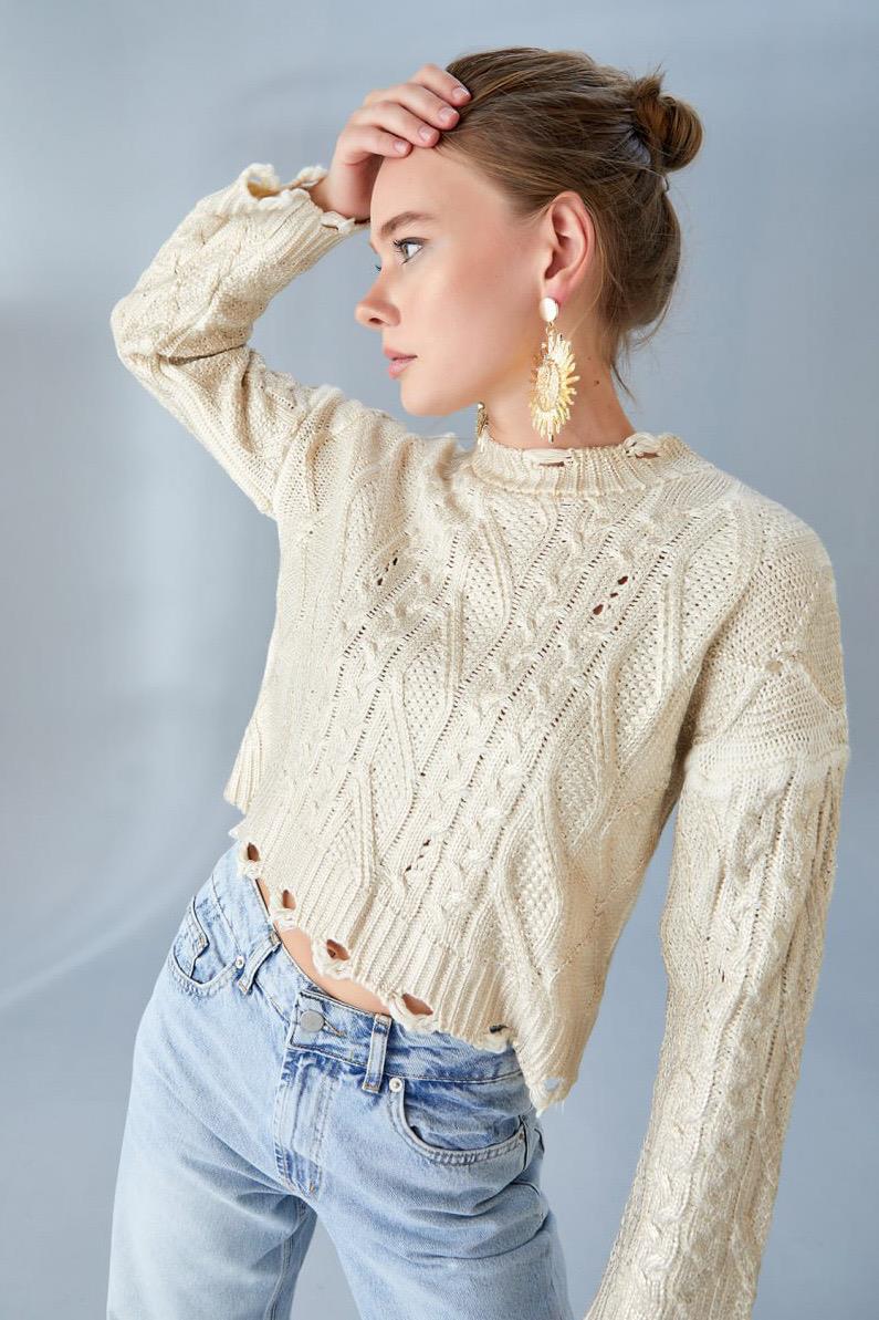 Dik Yaka Gold Baskılı KazakKAZAK