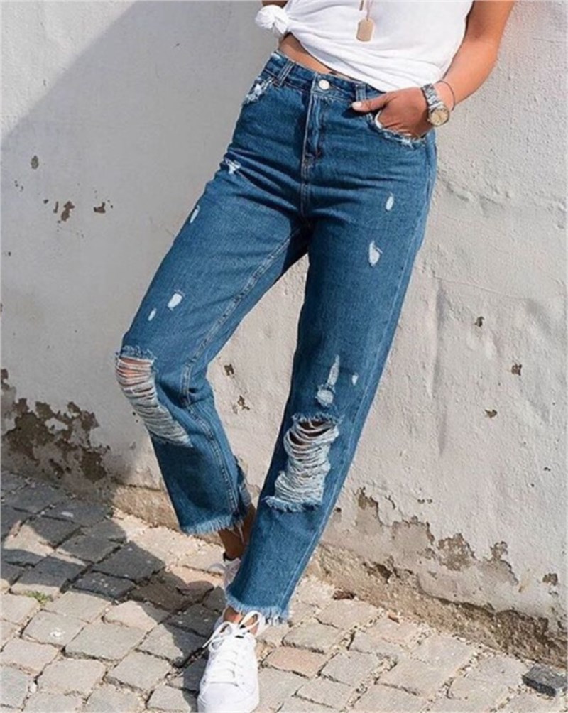 Dizleri Yırtıklı Mom Jean