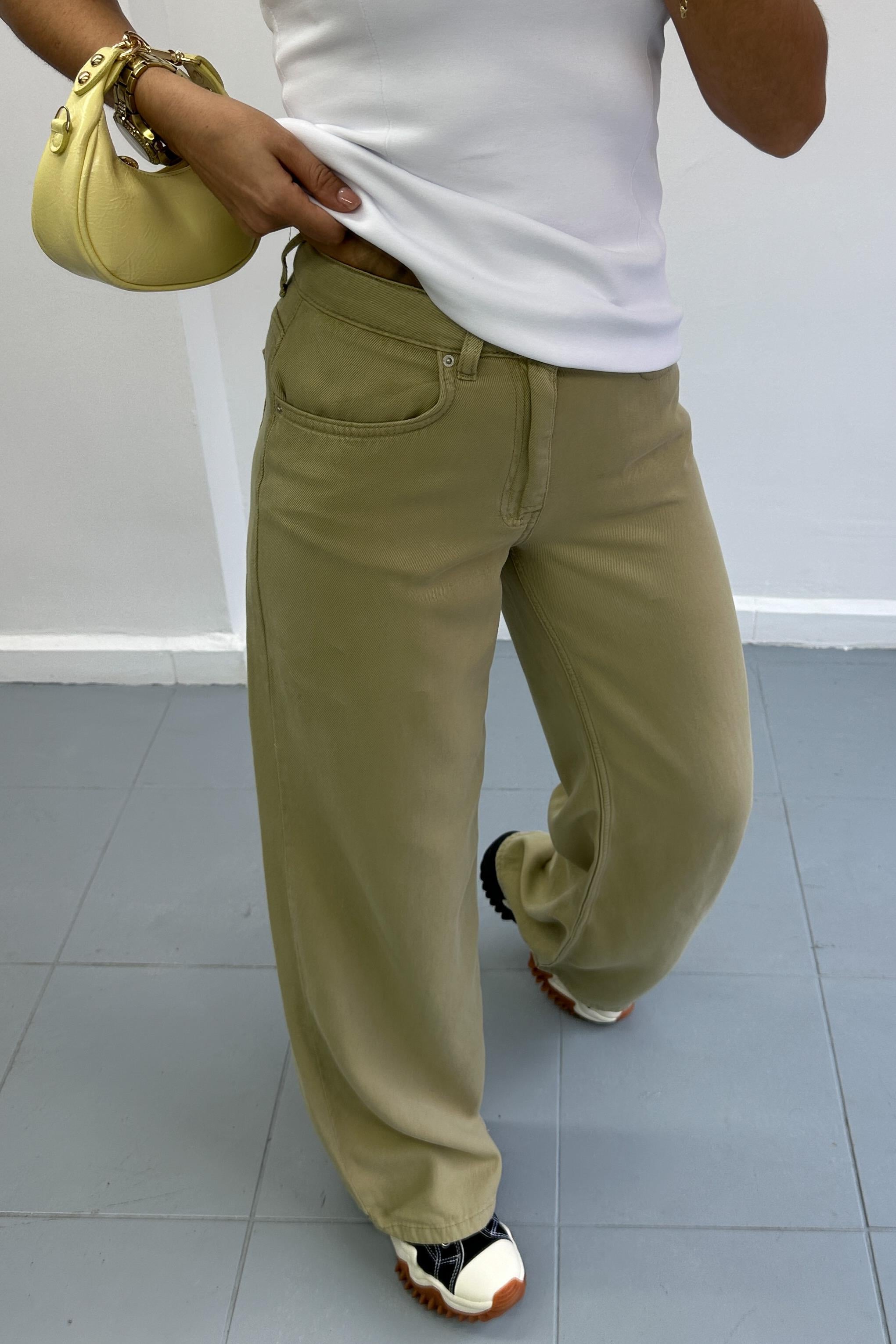 Dökümlü Kumaş Çağla Geniş Pantolon PANTOLON