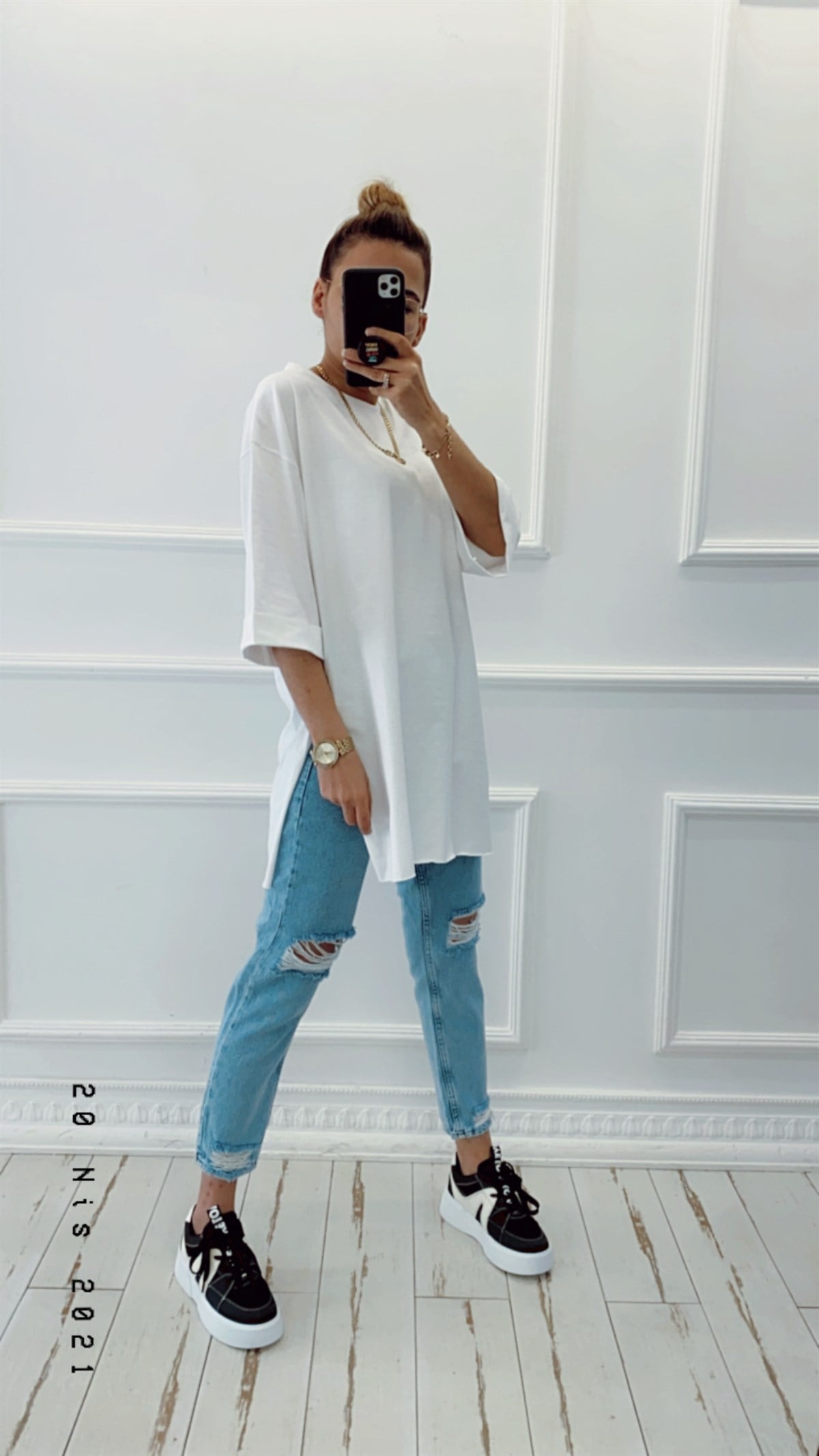 Duble Kol Yırtmaçlı Oversize Basic Tshirt