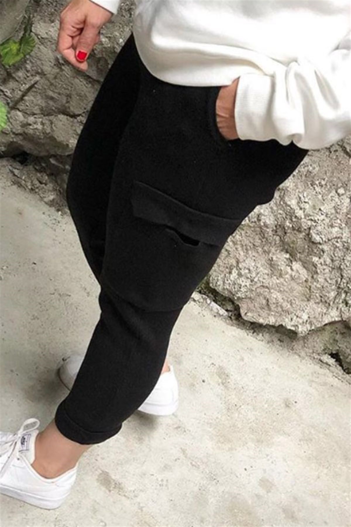 Duble Paça Triko Kumaş Kargo Pantalon