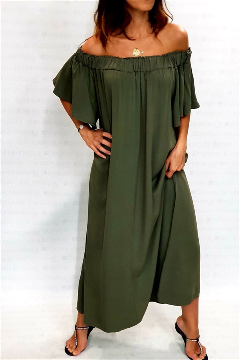 Düşük Omuz Tansel Maxi Elbise