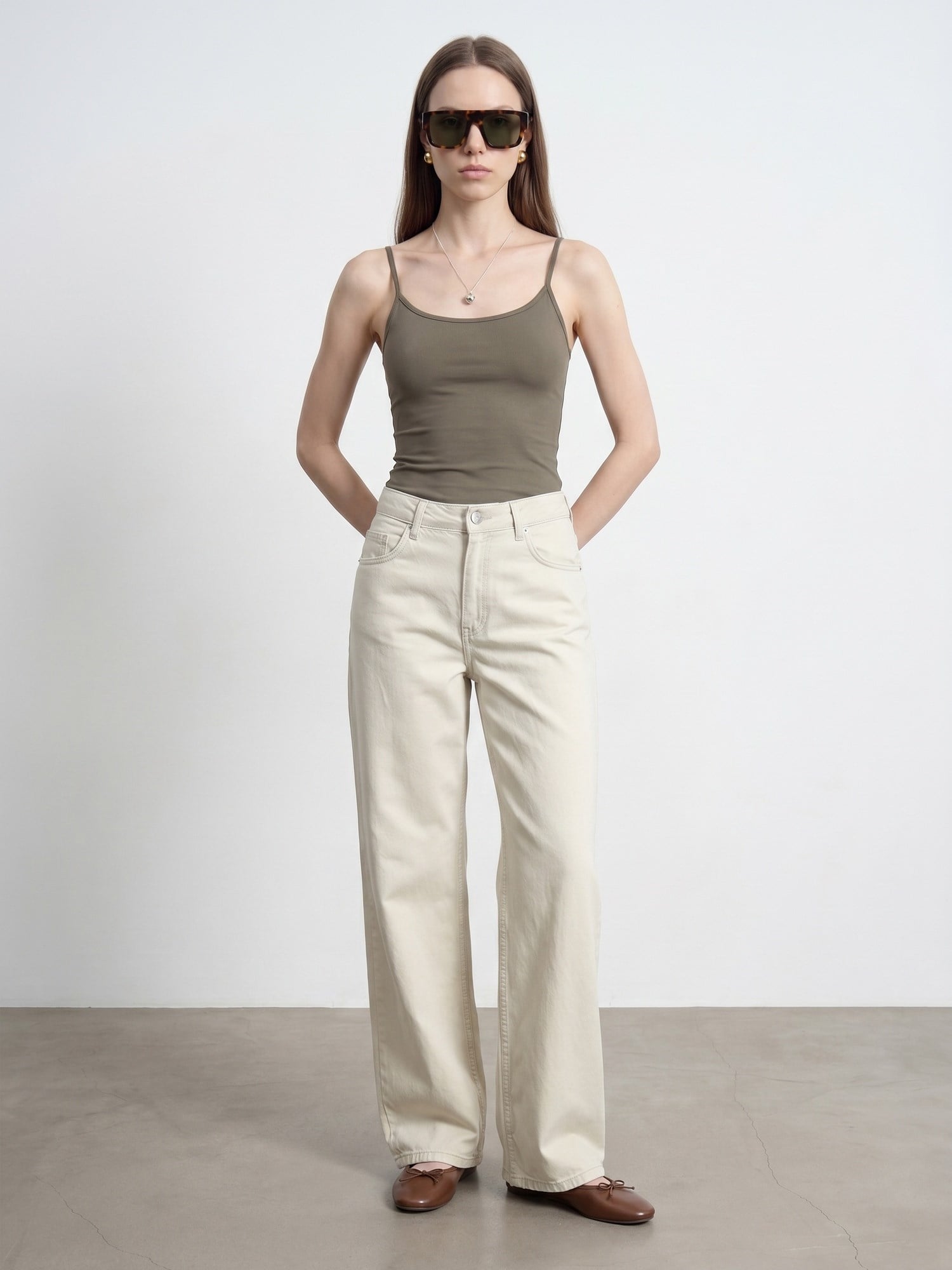 Tensel Karışımlı Wideleg Taş Pantalon
