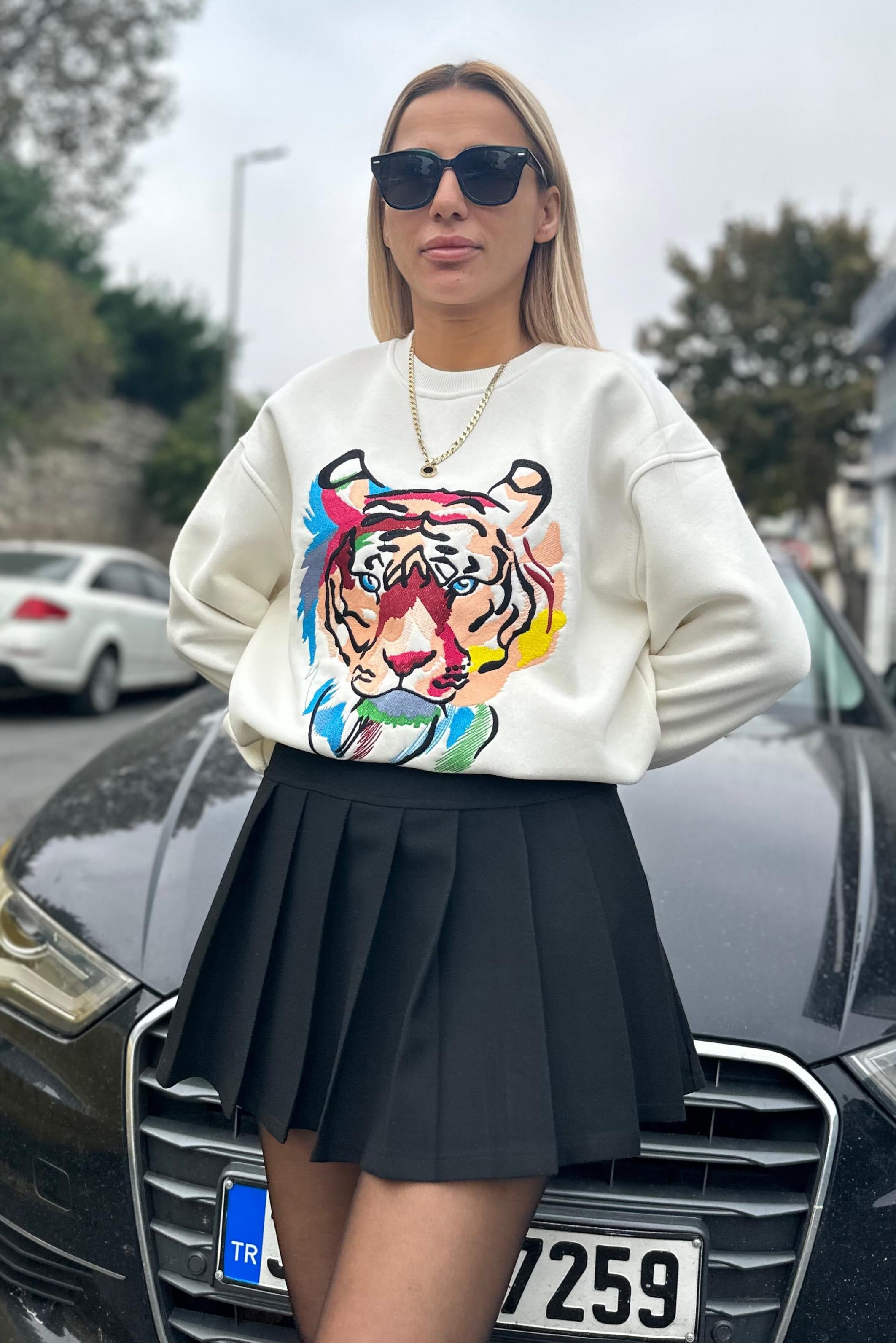 Ekru Kaplan Kafa SweatshirtSWEATSHİRT