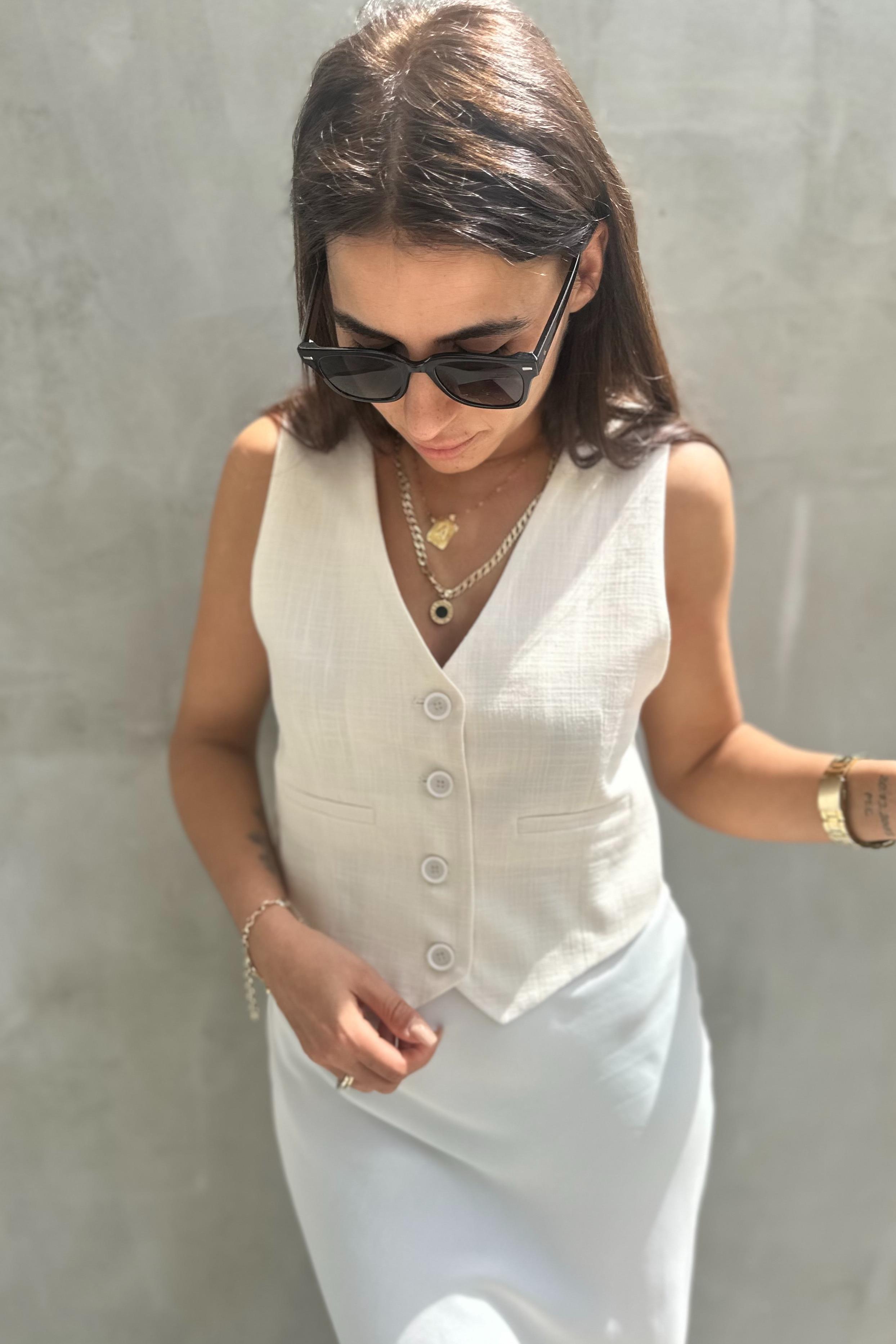 Ekru Keten Blazer YelekMONT/CEKET