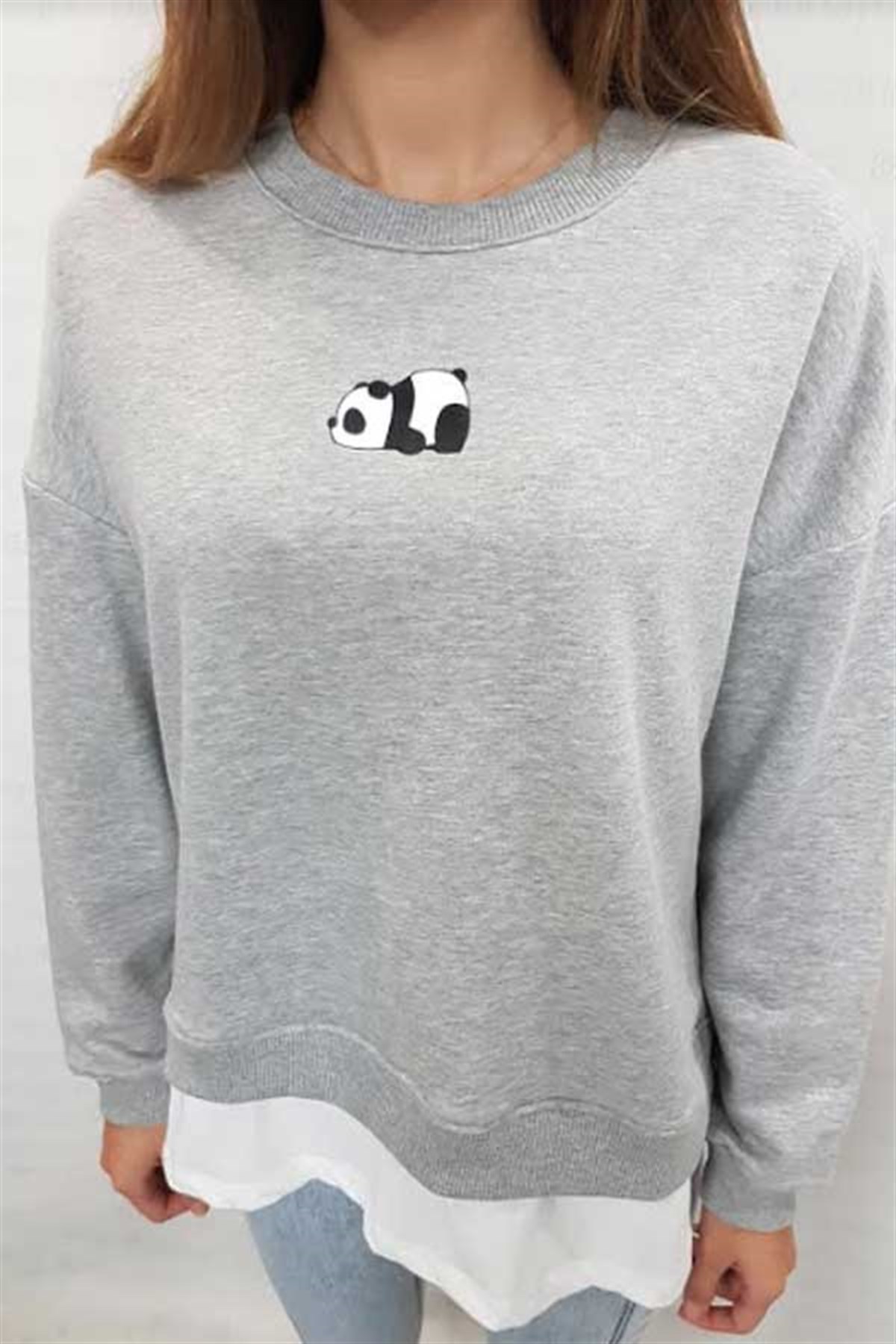 Eteği Tshirt Detay Panda Sweatshirt