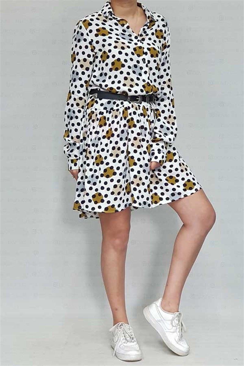 Eteği Volanlı Puantiyeli Elbise