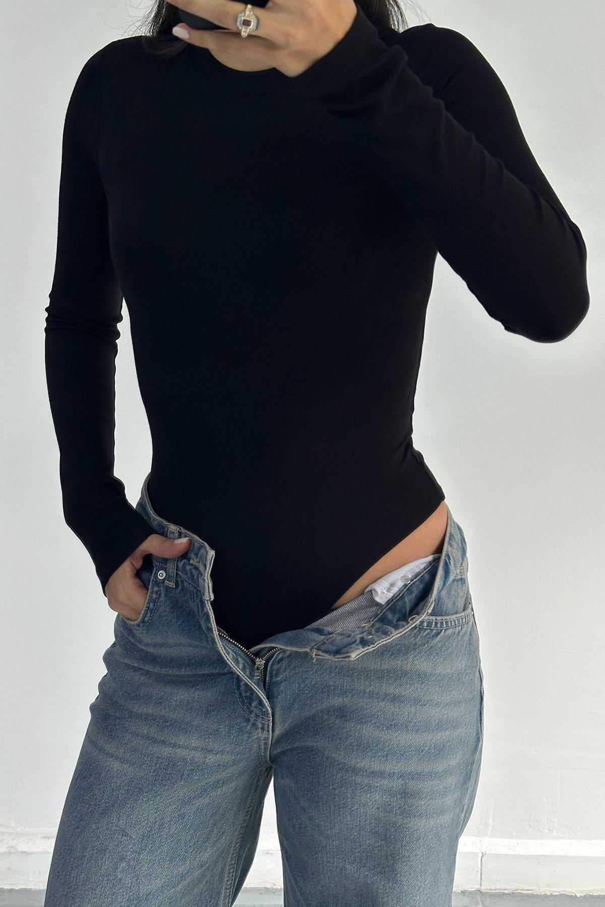 Siyah Uzun Kol Bodysuit