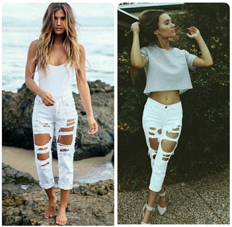 Beyaz Yırtıklı Boyfriend Jean