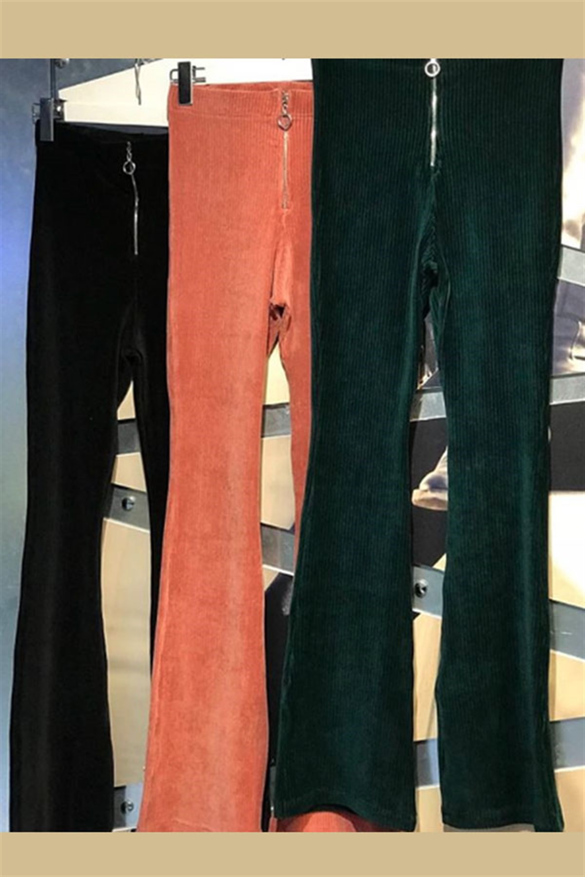 Fermuarlı Kadife İspanyol Pantalon
