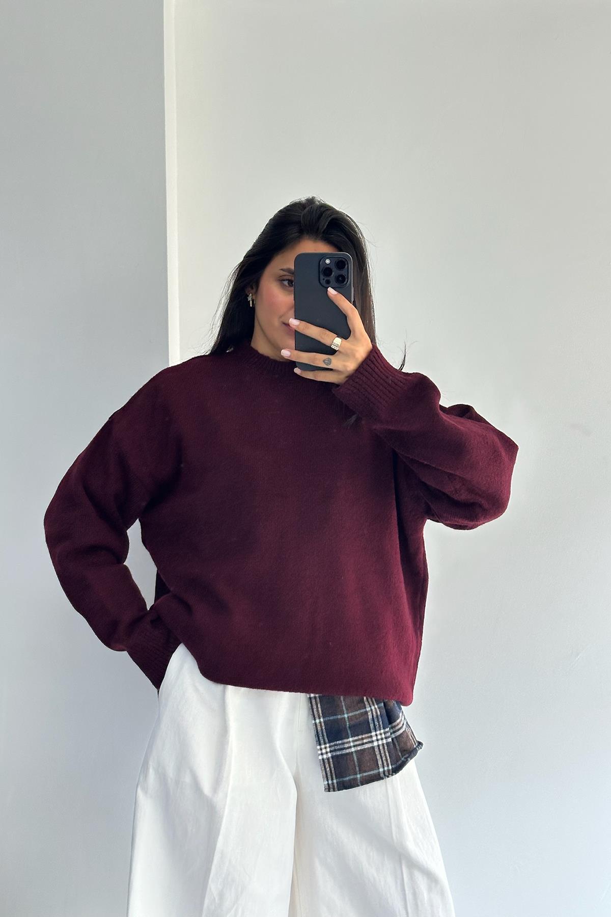 Bisiklet Yaka Bordo Kazak