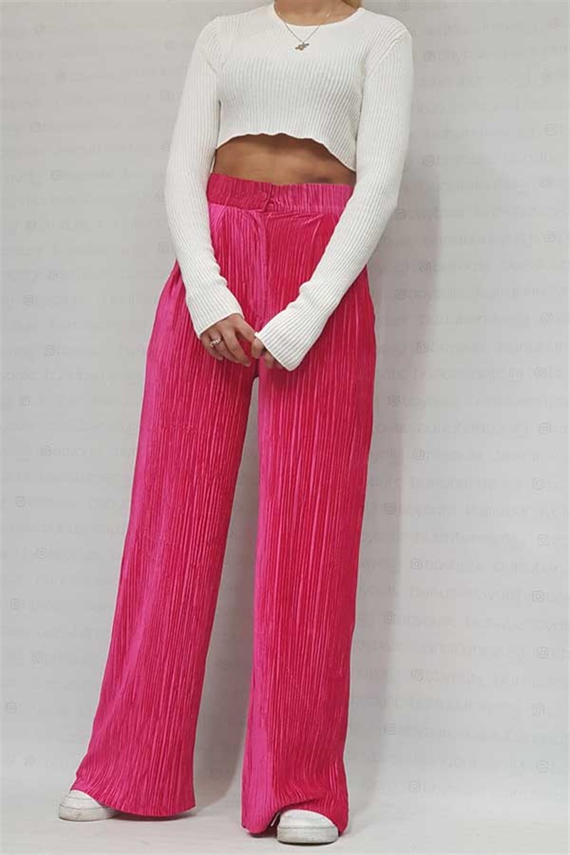 Fitilli Yüksek Bel Pembe Pantalon