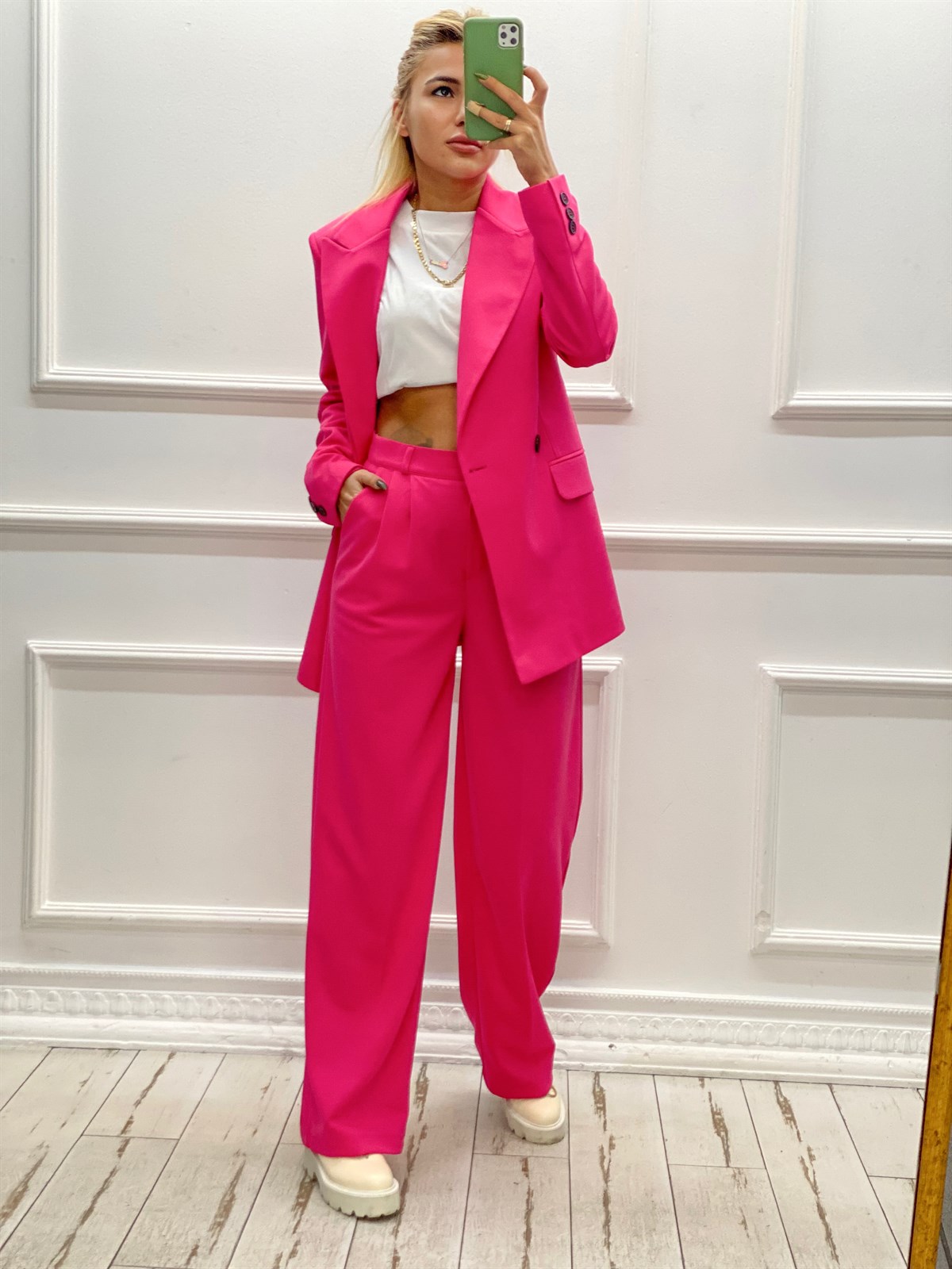 Fuşya Blazer Palazzo Pantolon TakımTAKIMLAR
