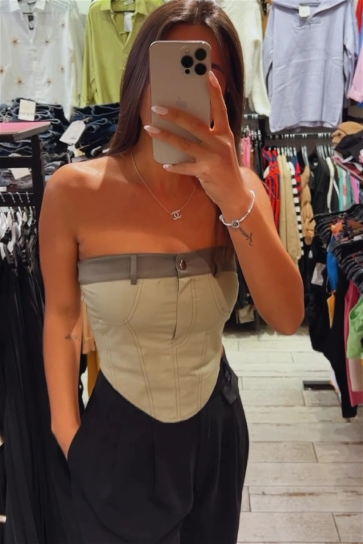 Gabardin Haki Straplez BluzBLUZ