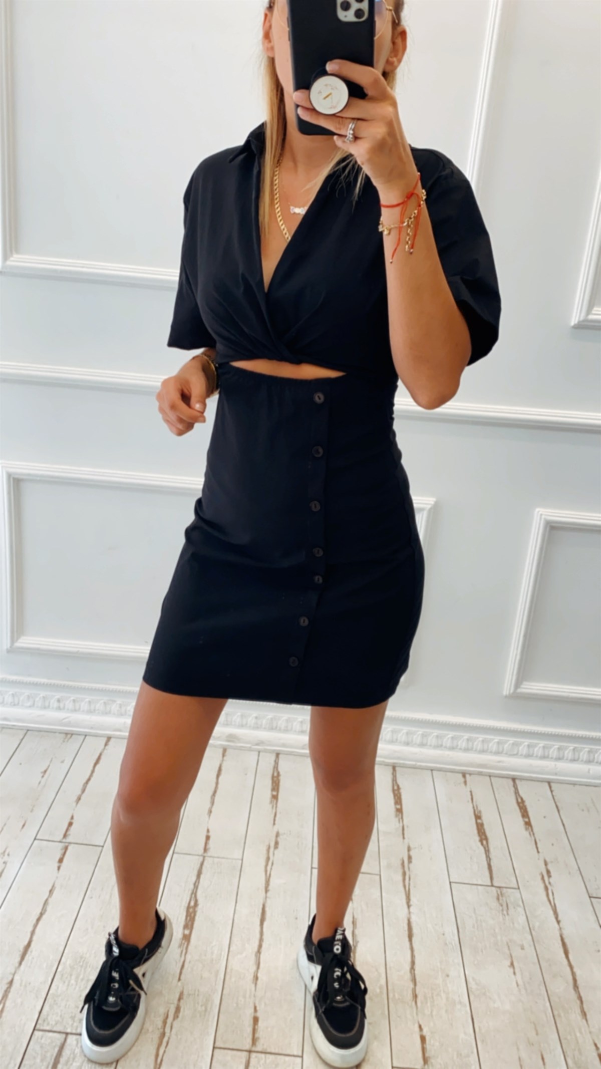 Göbek Dekolteli Gömlek Elbise