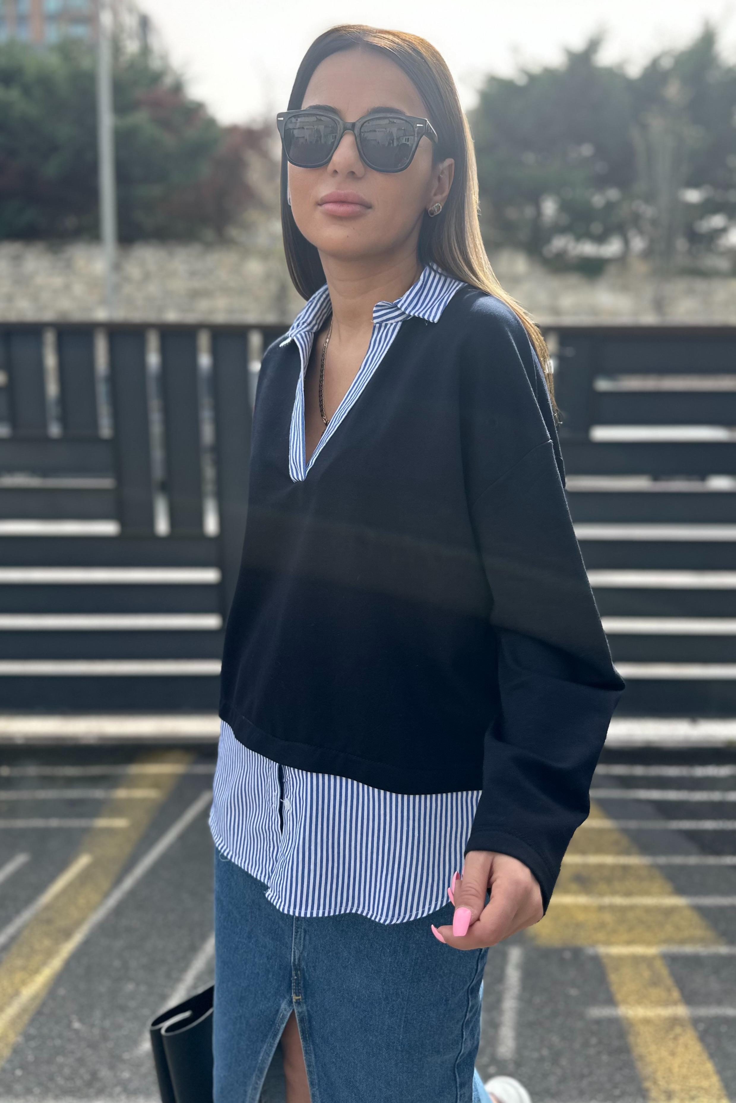 Gömlek Detaylı Lacivert SweatshirtSWEATSHİRT