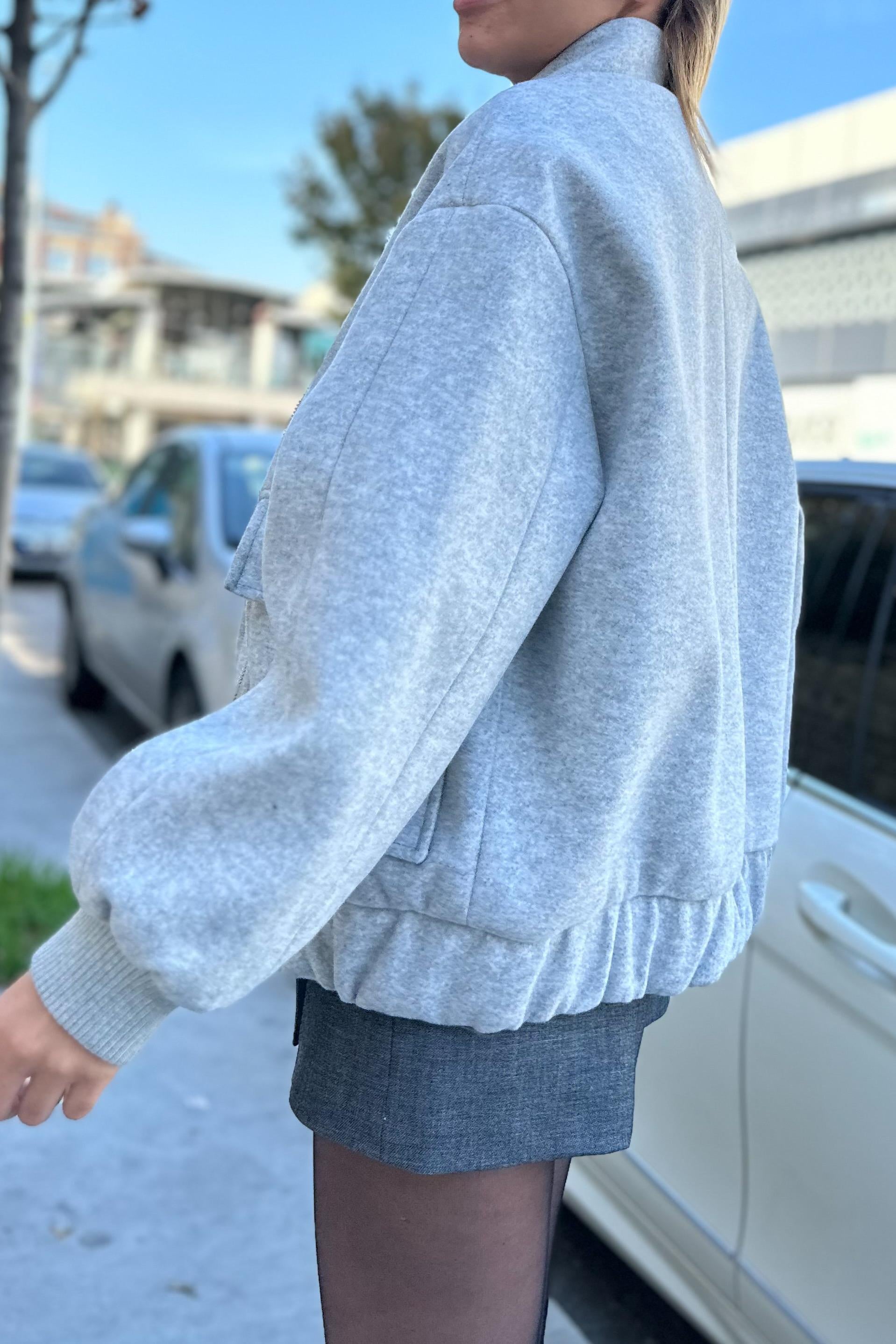 Gri Kaşe Uzun Bomber CeketMONT/CEKET