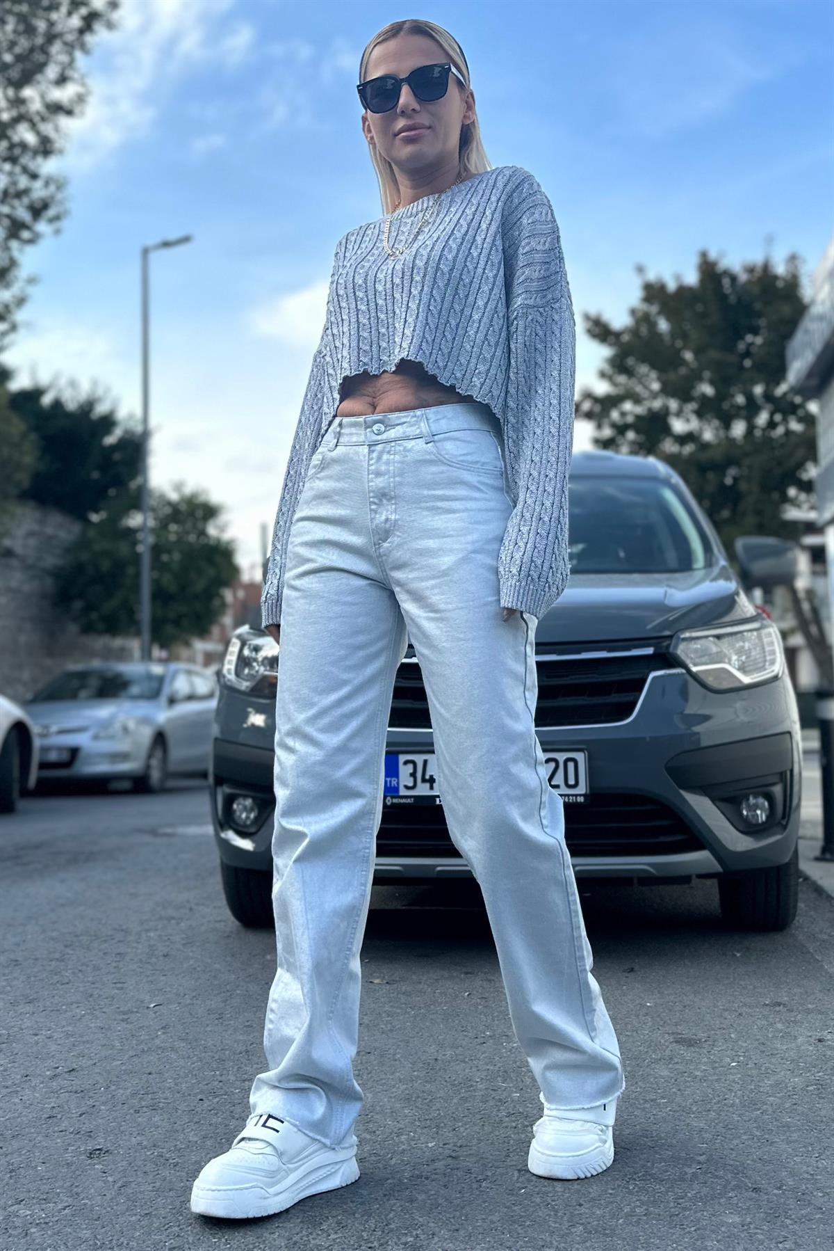 Gri Varaklı Straight Kesim JeanJEAN