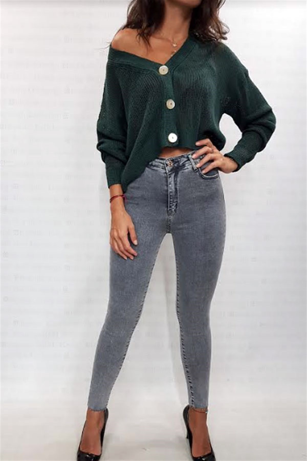 Gri Yüksek Bel Skinny Jean