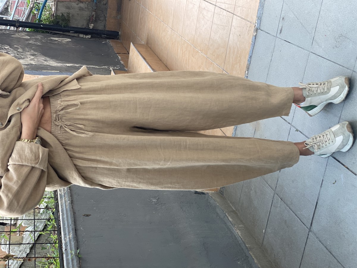 Ham Keten Camel ŞalvarPANTOLON