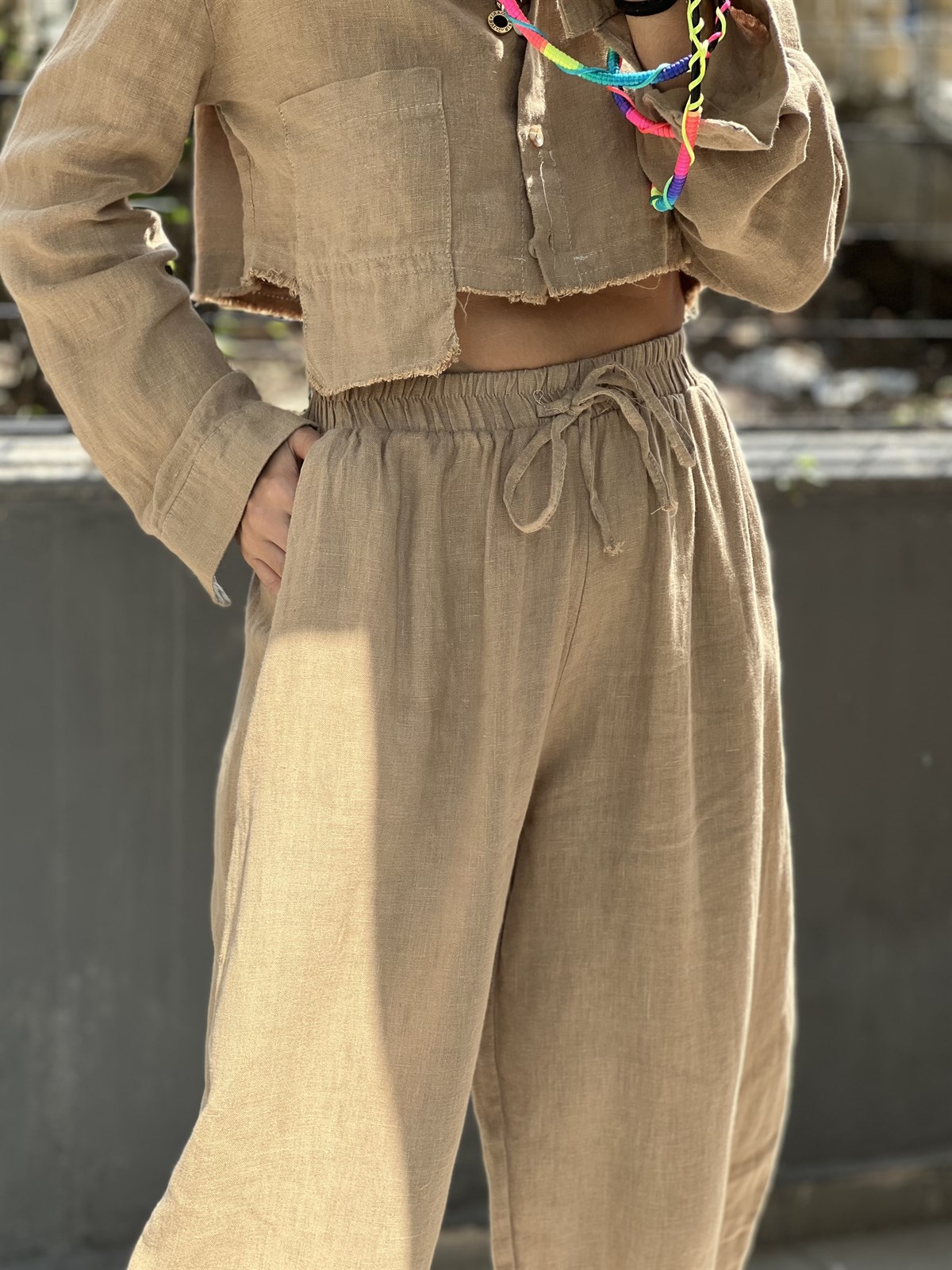 Ham Keten Camel Şalvar PantolonPANTOLON