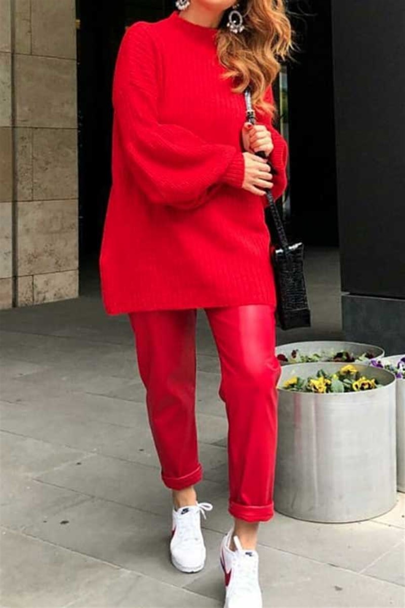Havuç Kesim Yüksek Bel Deri Pantalon