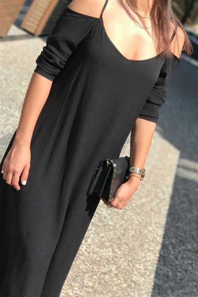 İnce Askılı Maxi Saten Elbise