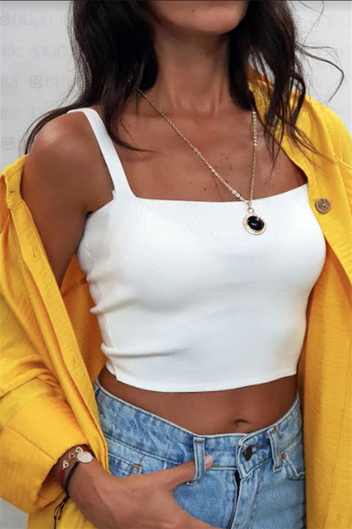 İnce Askılı Triko Crop Bluz