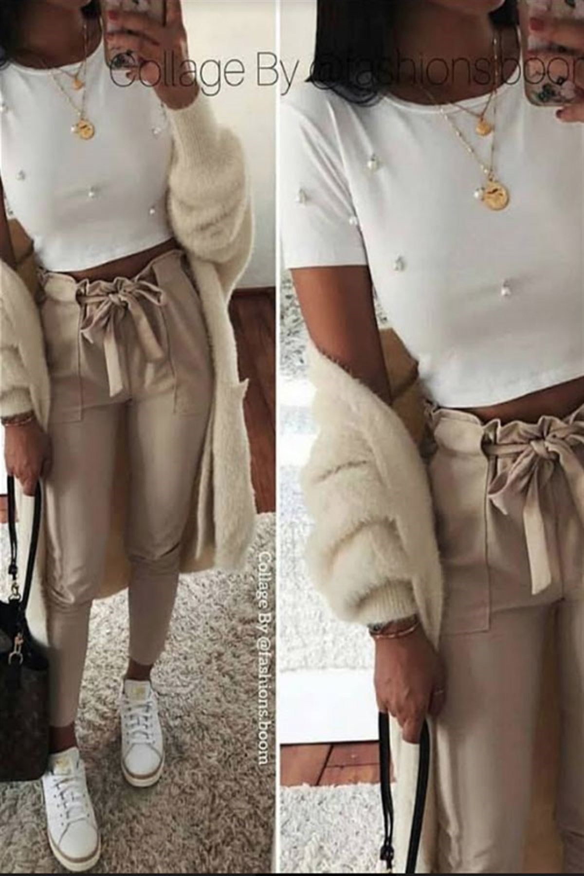 İncili Crop Tshirt Pantalon Takım