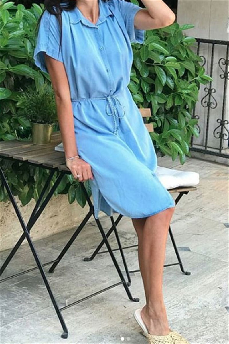 İp Kemerli Tansel Kumaş Gömlek Elbise
