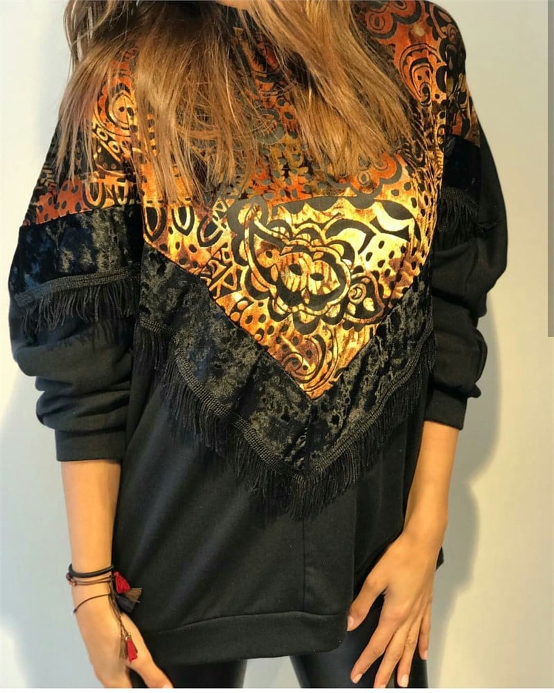 Kadife Ve Püskül Detay Sweatshirt