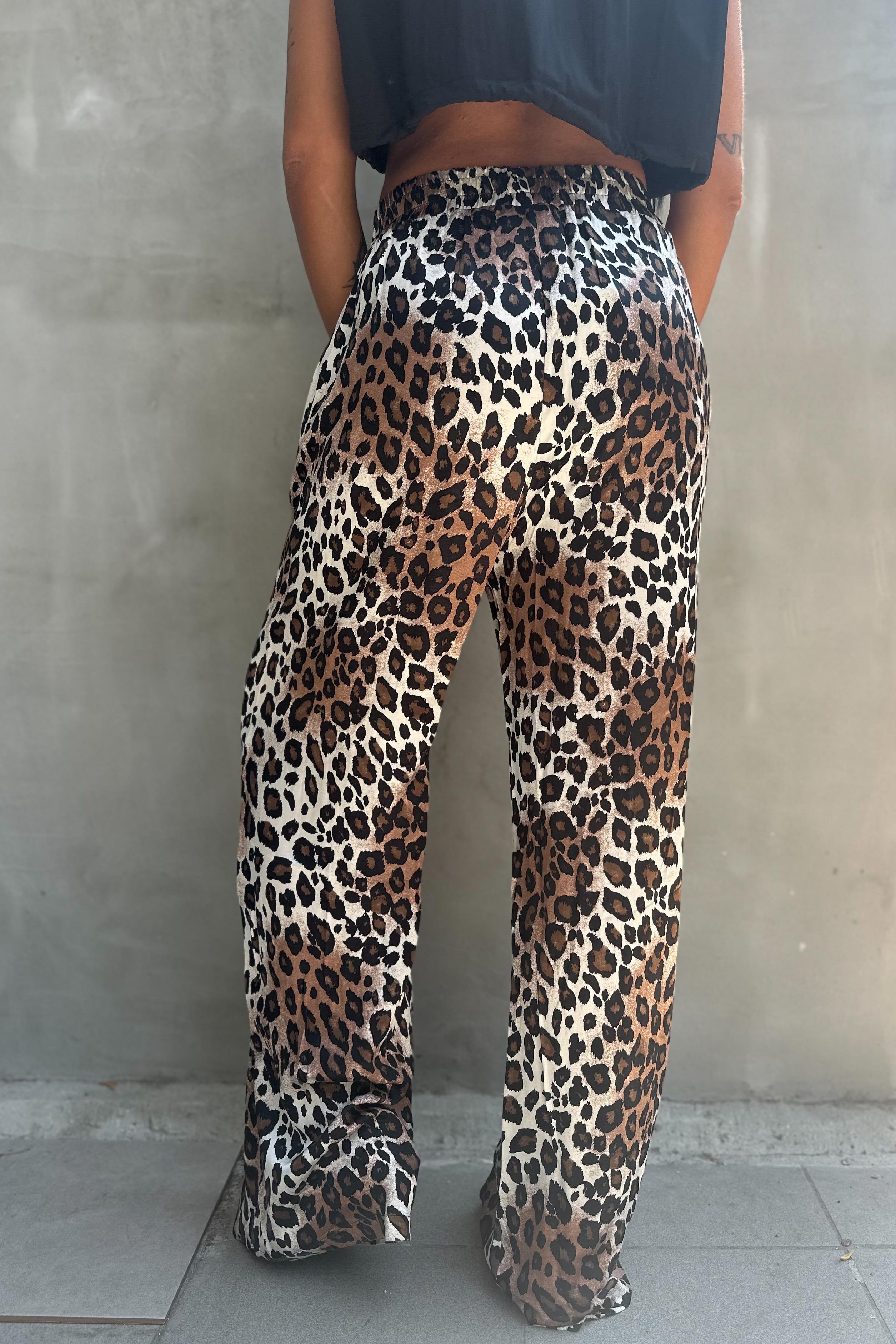 Kahveli Leopar Saten PantolonPANTOLON