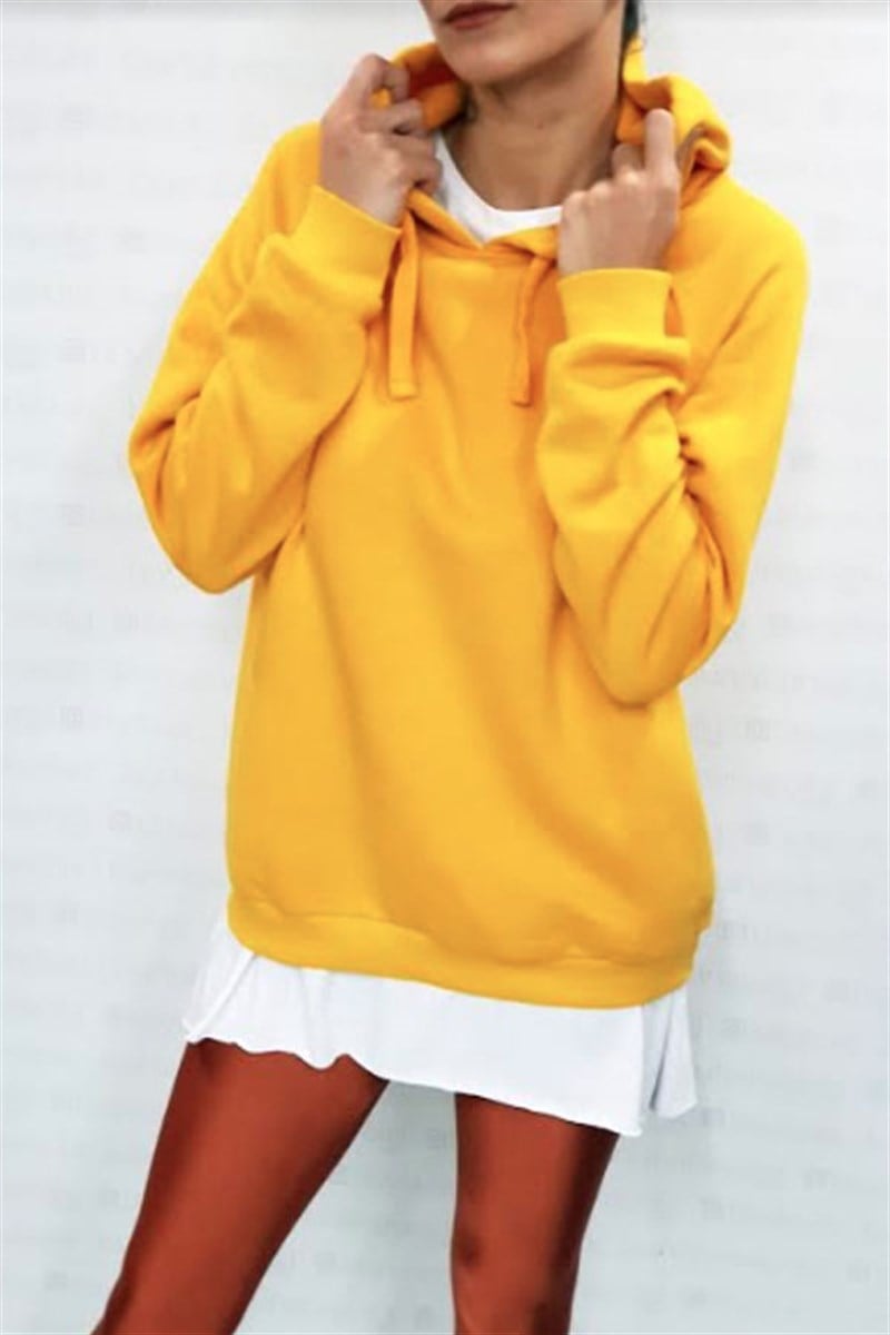 Kapşonlu Basic Sarı Sweatshirt