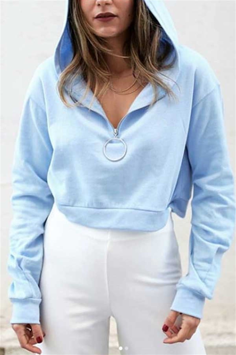 Kapşonlu Fermuar Detay Mini Sweatshirt